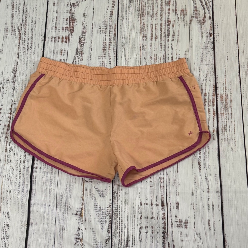 Gillz Women's Peach Athletic Shorts with Purple Trim Fishing Sport Size L